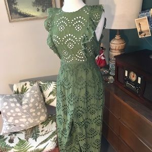 Green ruffled jumpsuit